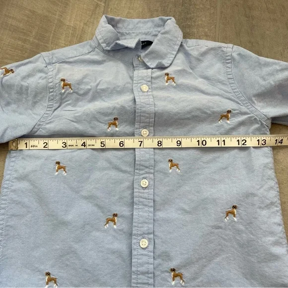 Janie and Jack Embroidered Boxer Dog Long Sleeve Oxford Button Up Size 5 - Picture 6 of 9
